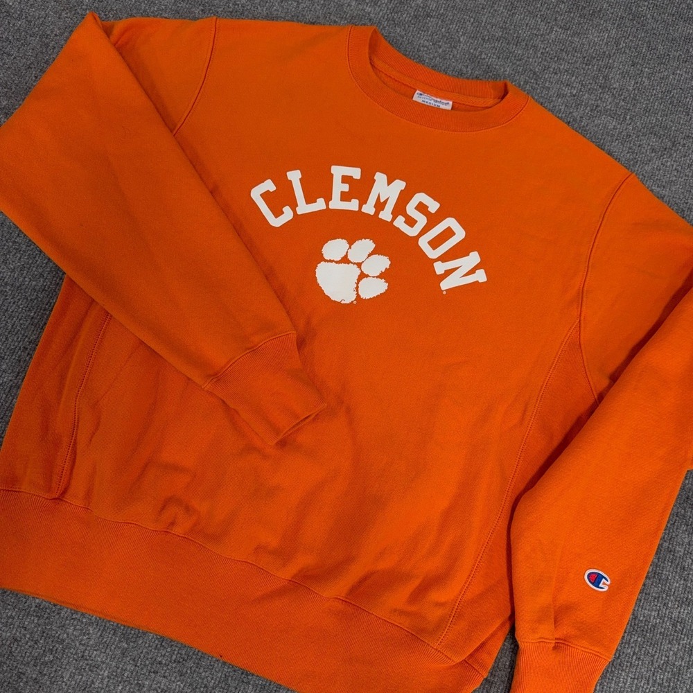 Clemson Tigers Sweatshirt Men Medium Orange Champion Reverse Weave NCAA Football